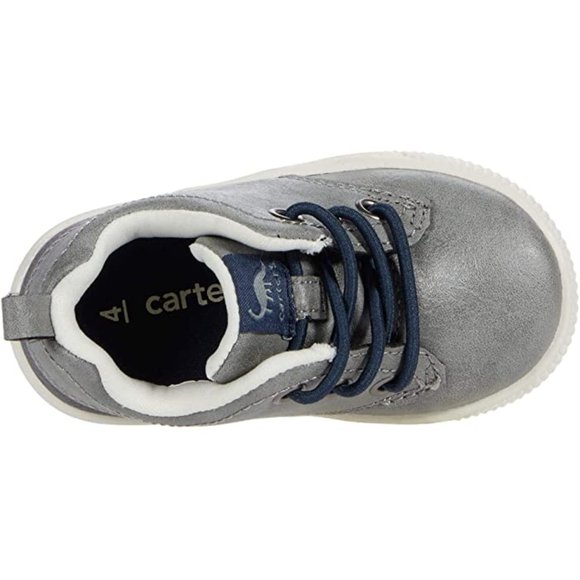 NEW Carter's Kid Alva Dinosaur Grey Navy Colorblock Slip On Sneaker Elastic Lace - Picture 6 of 8